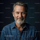 Smiling Mature Man in Denim Shirt with Gray Beard