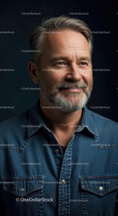 Smiling Mature Man in Denim Shirt Portrait