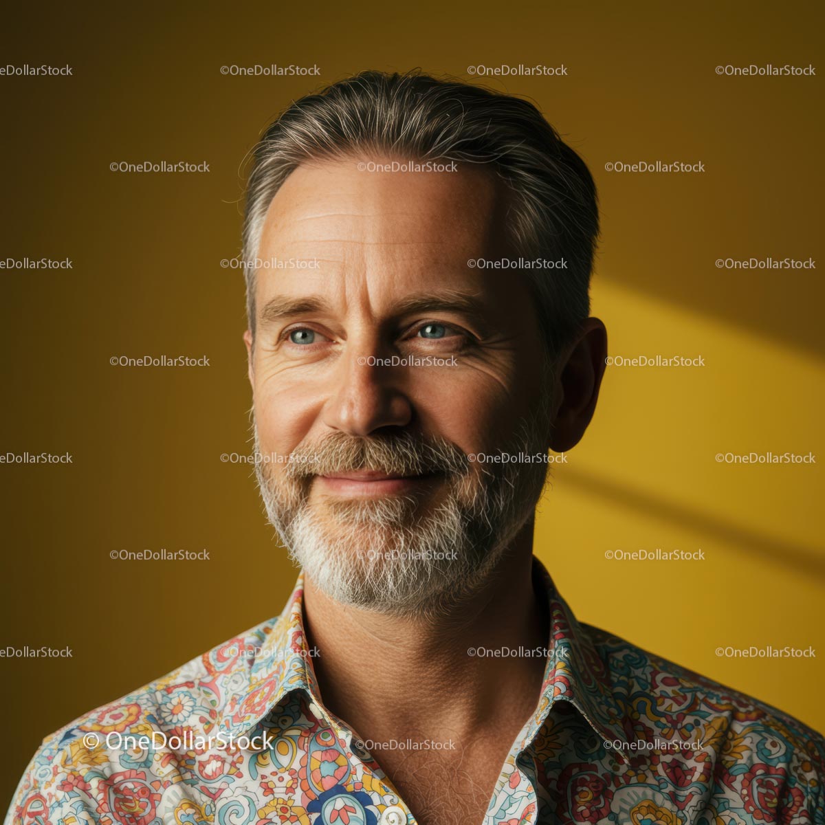 Mature Man with Grey Hair in a Vibrant Shirt