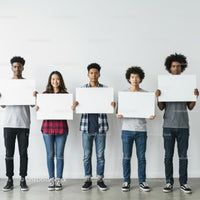 Diverse Group Holding Blank Signs on a White Background