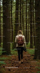 Hiker in Tranquil Pine Forest Capturing Nature
