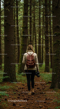 Hiker in Tranquil Pine Forest Capturing Nature