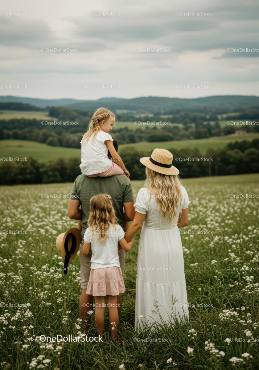 Family Enjoying a Summer Day in a Scenic Countryside