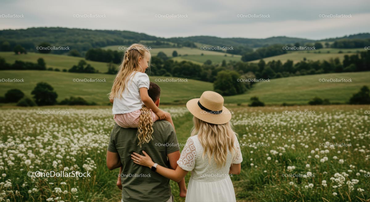 Family Stroll Through Scenic Countryside