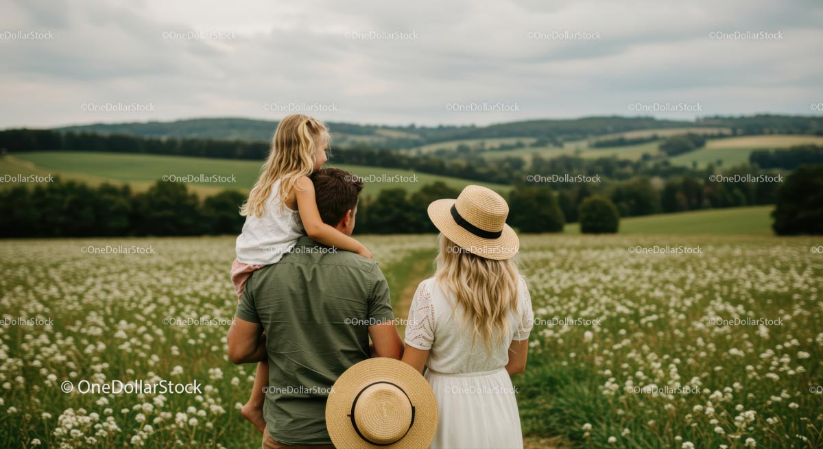 Family Enjoying a Scenic Walk in the Countryside