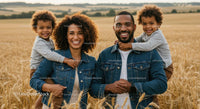 Smiling Family in Sunlit Wheat Field