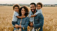 Happy Family in Sunny Wheat Field