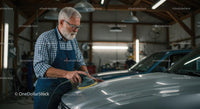Senior Craftsman Polishing Car in Charming Workshop