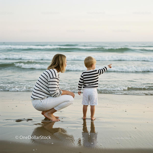 Mother and Child Enjoying a Day at the Beach