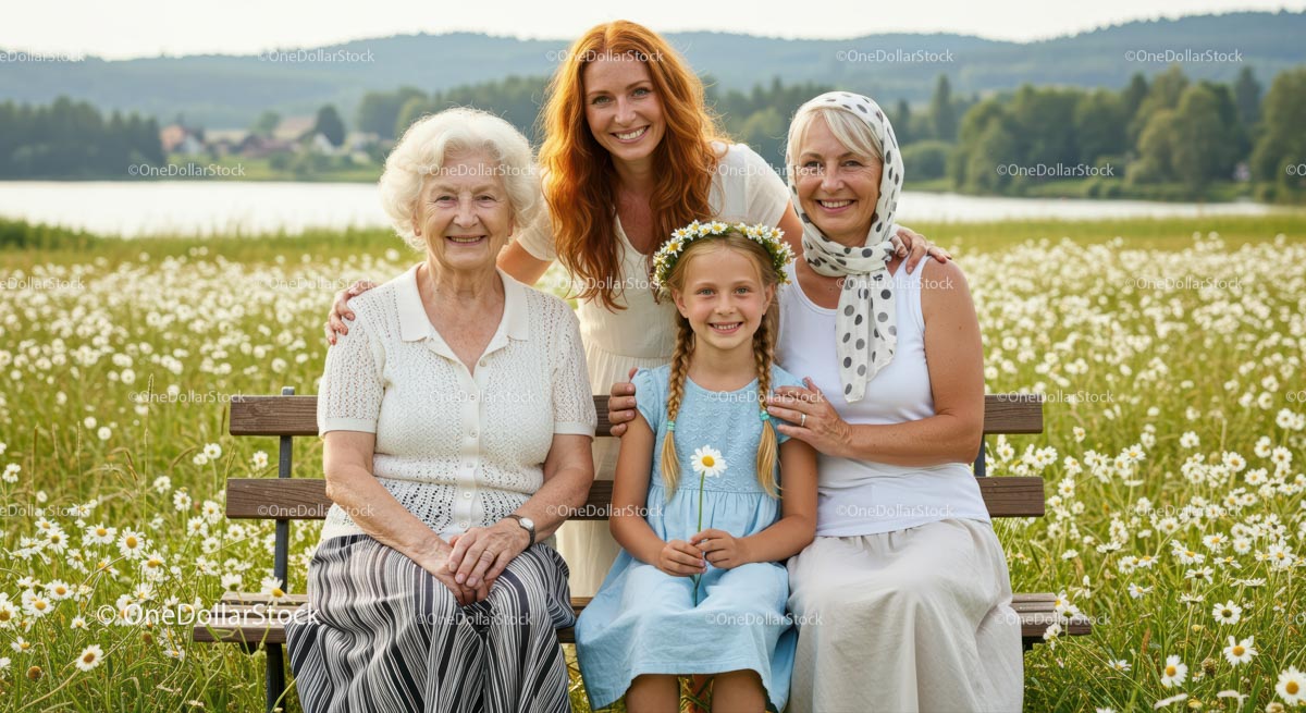 Multigenerational Family in a Daisy-filled Field