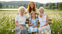 Multigenerational Family in a Daisy-filled Field