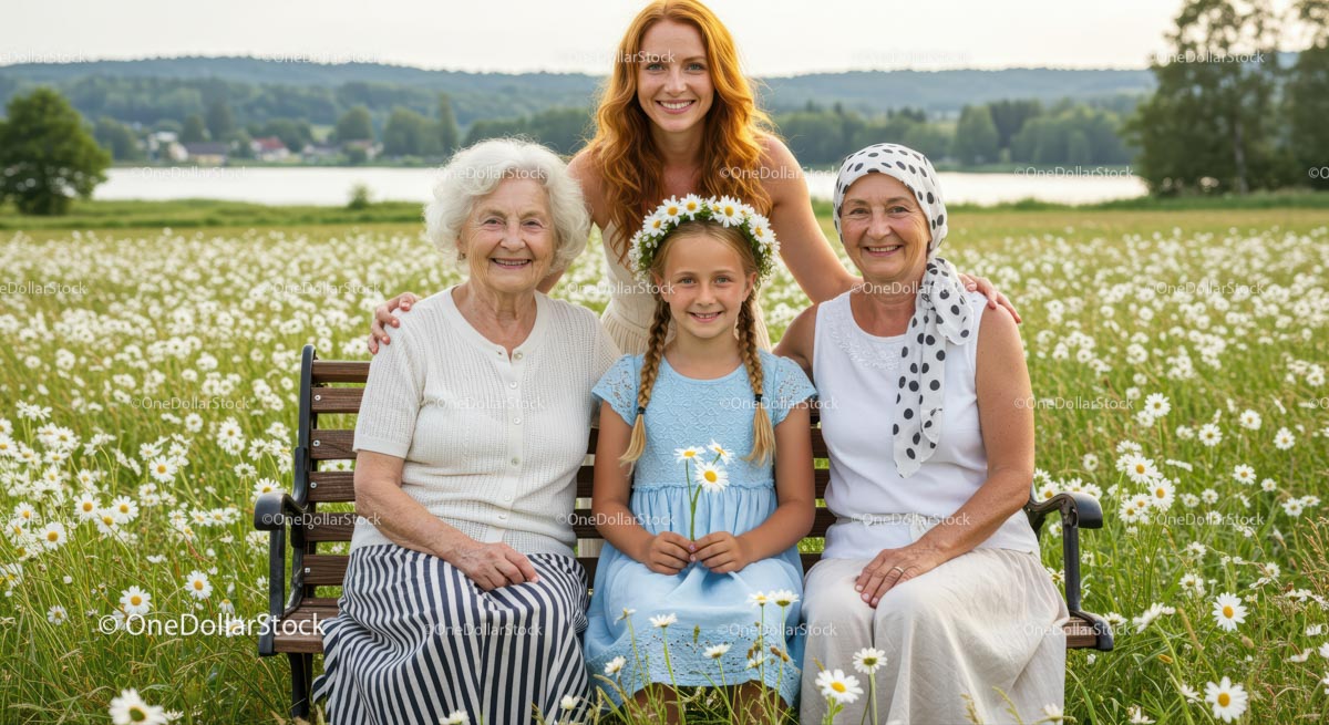 Generational Family in a Field of Daisies