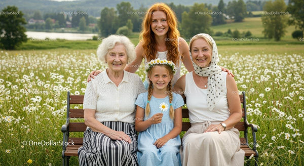 Generational Family Portrait Amidst Daisy Field