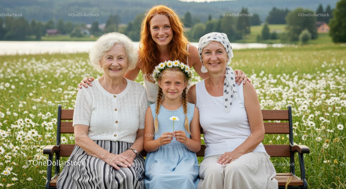 Multigenerational Family in a Daisy-filled Field