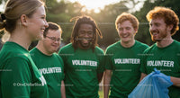 Diverse Group of Volunteers in Green Shirts