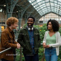 Friends Chatting in Modern Indoor Garden