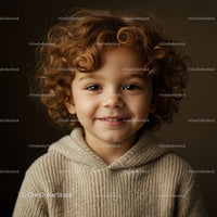 Smiling Child with Curly Hair in Cozy Wool Sweater