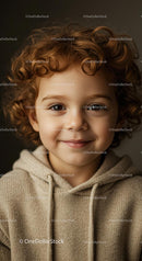 Smiling Child with Curly Hair in Cozy Sweater