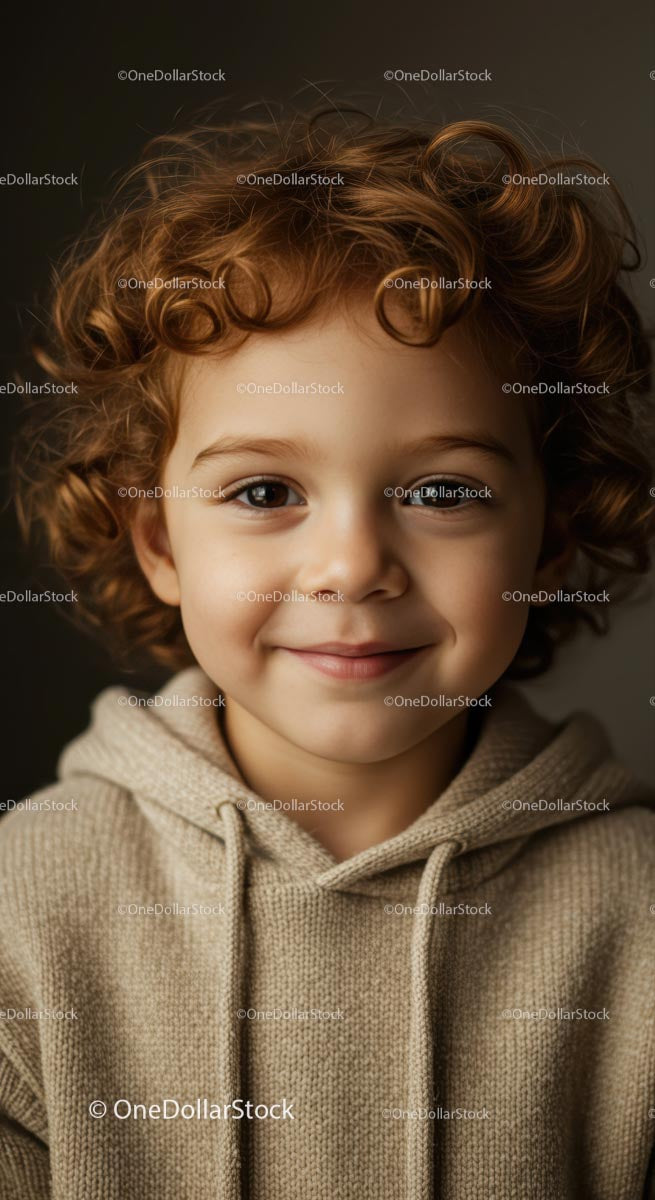 Smiling Child with Curly Hair in Cozy Sweater