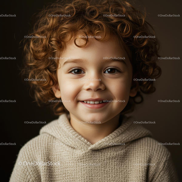 Smiling Child with Curly Hair in Cozy Hoodie