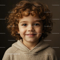 Smiling Child with Curly Hair in a Cozy Sweater