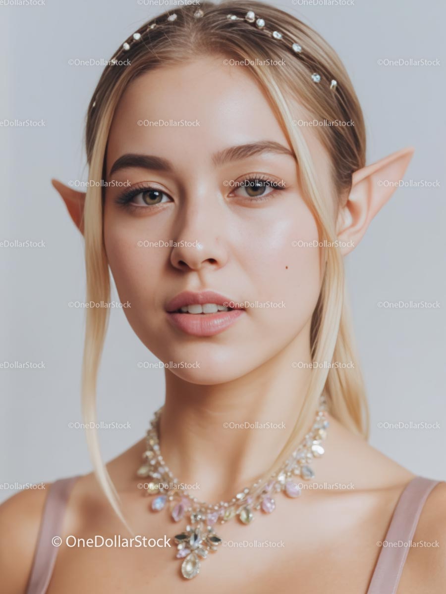 Enchanting Elf Woman with Elegant Jewelry and Blond Hair