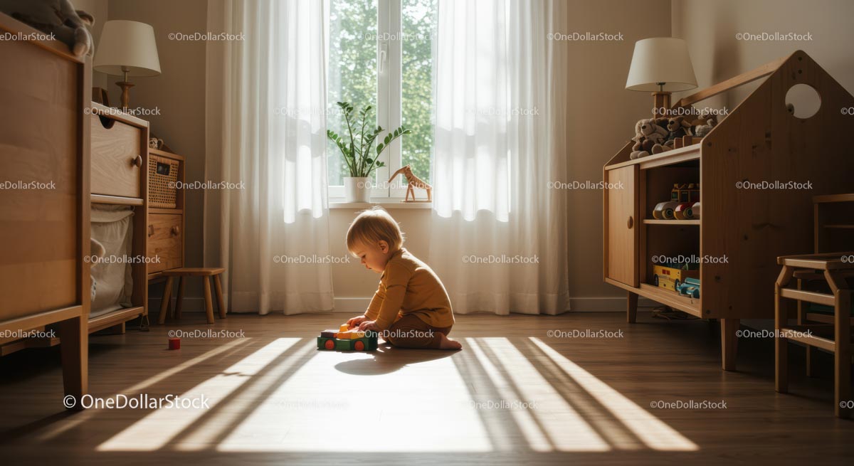 Serene Toddler Playtime in Sunlit Nursery