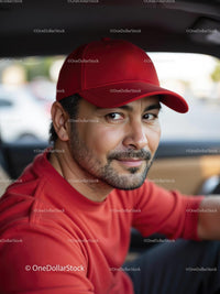 Man in Red Cap Driving a Car on a Sunny Day