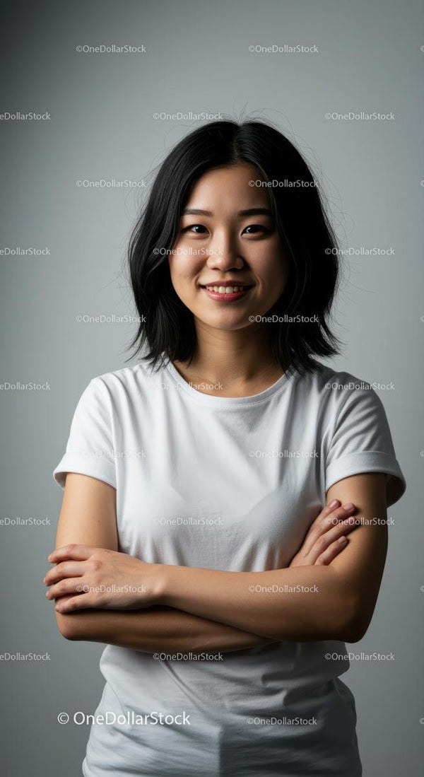 Confident Young Woman in White Shirt with Folded Arms