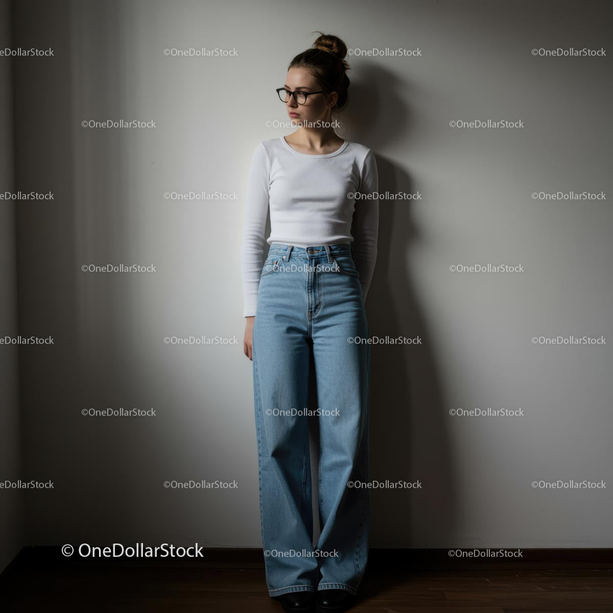 Stylish Woman in White Top and Denim Jeans