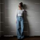 Stylish Woman in White Top and Denim Jeans