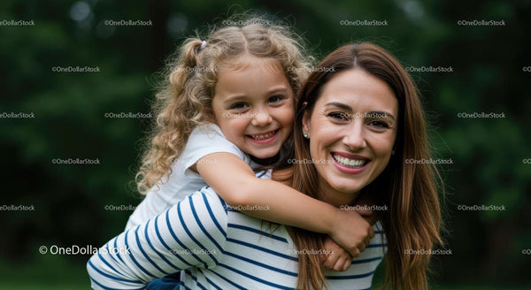 Joyful Mother and Daughter Embracing Outdoors