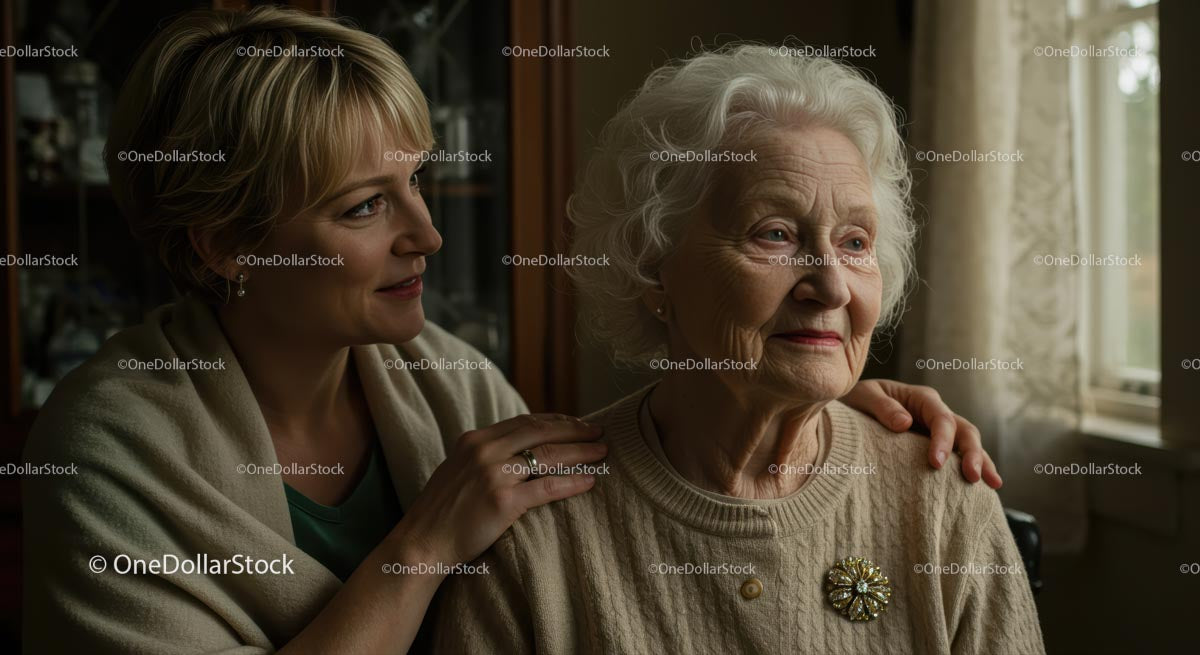 Elderly Woman with Granddaughter in a Warm Embrace