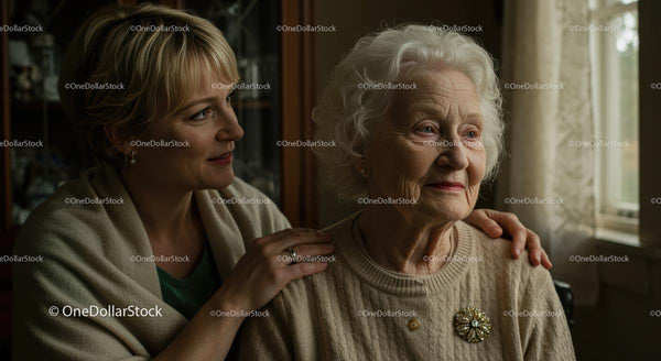 Elderly Woman with Granddaughter in a Warm Embrace