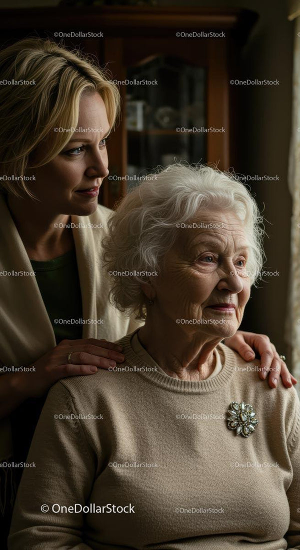 Caring Daughter with Elderly Mother at Home