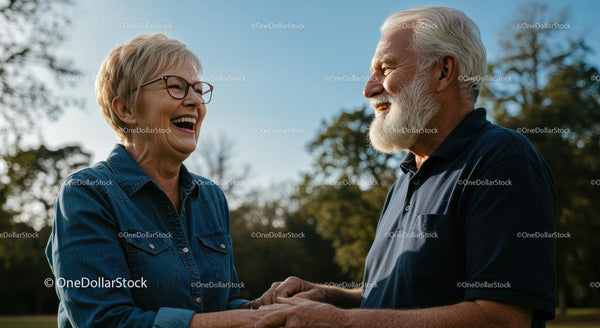 Happy Senior Couple Enjoying a Laugh Outdoors