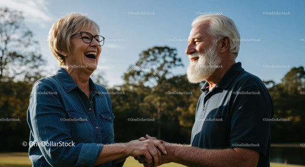 Elderly Couple Sharing a Joyful Moment Outdoors