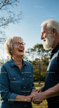 Joyful Elderly Couple Enjoying a Sunny Day Outdoors