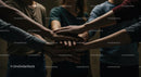Diverse Group Shows Solidarity with Hands Joined in Unity