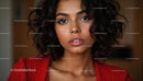 Woman with Curly Hair in Red Sweater Close-Up Portrait