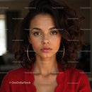 Portrait of a Woman in a Red Sweater with Curly Hair