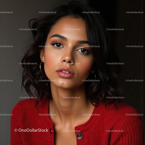 Confident Woman in Red Sweater with Elegant Style