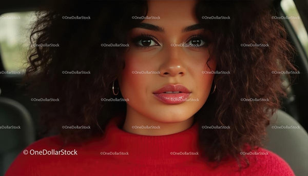 Confident Woman in a Red Sweater with Natural Curls