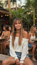 Casual Gathering at Outdoor Café with Smiling Woman