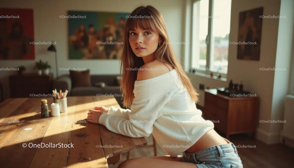 Young Woman Enjoying a Relaxed Moment at Home