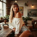 Stylish Young Woman Relaxing in Modern Cafe