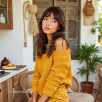 Woman in Cozy Yellow Sweater in Modern Home Interior