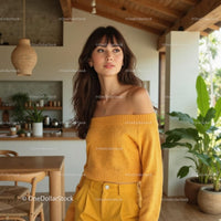 Stylish Woman in Yellow Sweater in Modern Living Space