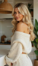 Blonde Woman in Cozy Sweater in Warm Home Setting
