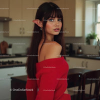 Enchanting Woman with Elf Ears in Stylish Red Sweater